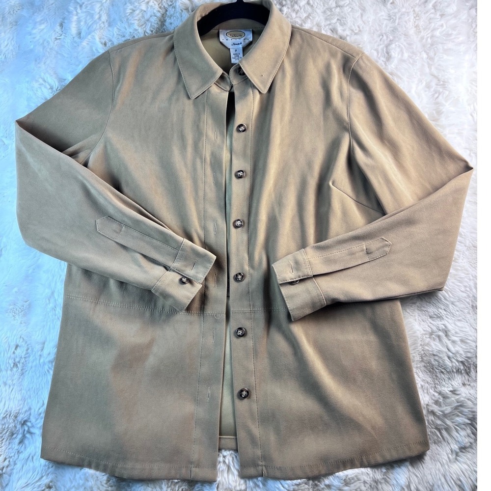 Talbots Petites Tan Faux Suede Button Down Shirt Jacket Camel Brown Sz P. A21